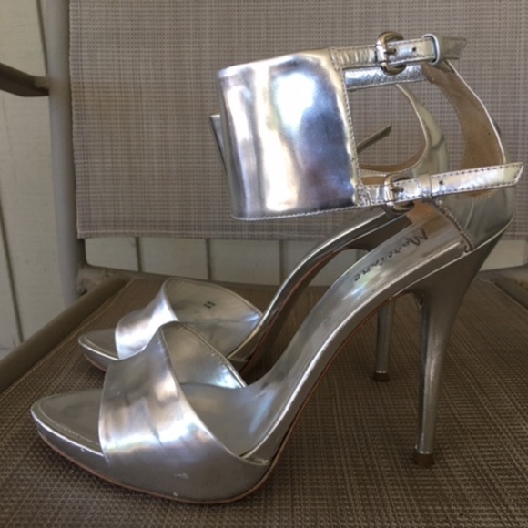 MARCIANO Silver Leather Ankle Cuff Heels - Picture 2 of 11